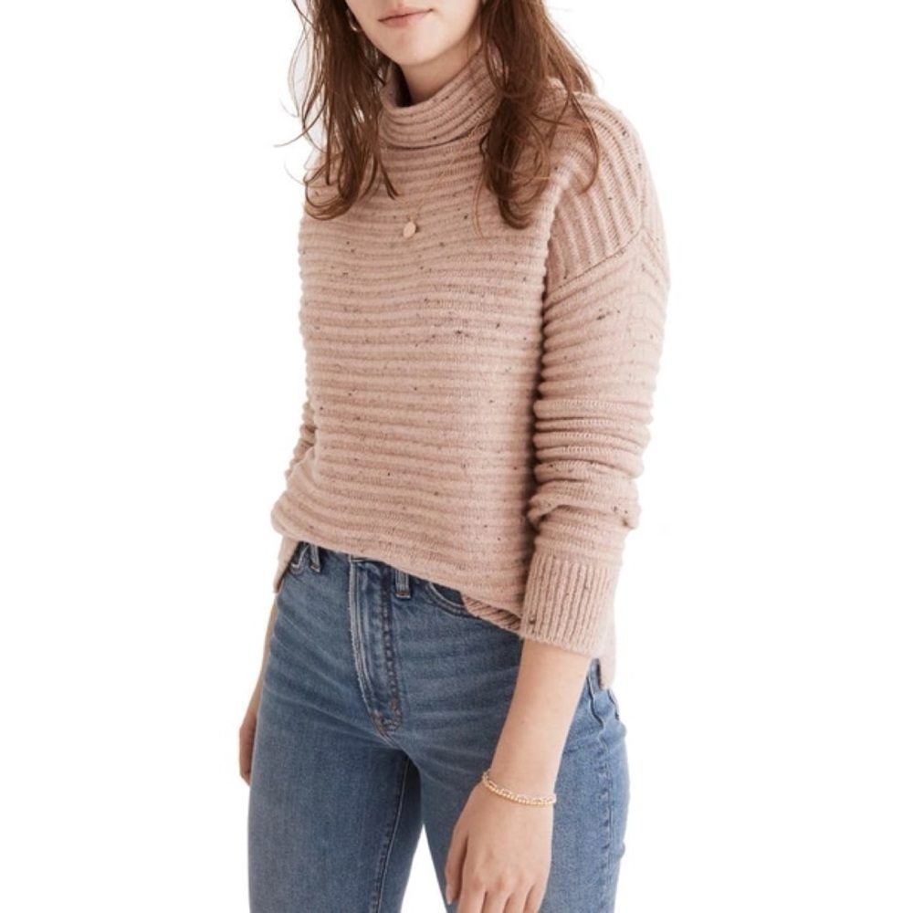Madewell Sweater Donegal Belmont Mockneck in Coziest Yarn Blush Pink XL